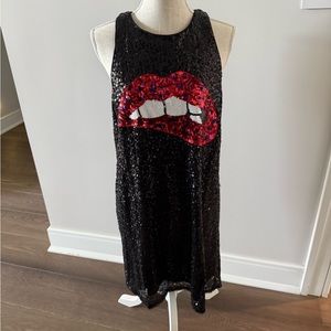 Aidan Mattox Black Sequin lip Dress sz 14